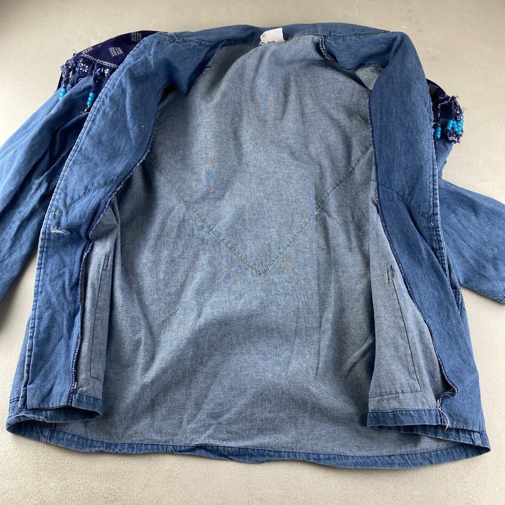VTG western denim cotton blazer womens L beaded southwestern USA lightweight - Picture 9 of 13